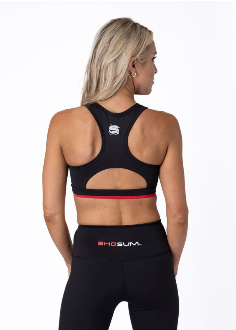 Women's Black Sports Bra with Red Band