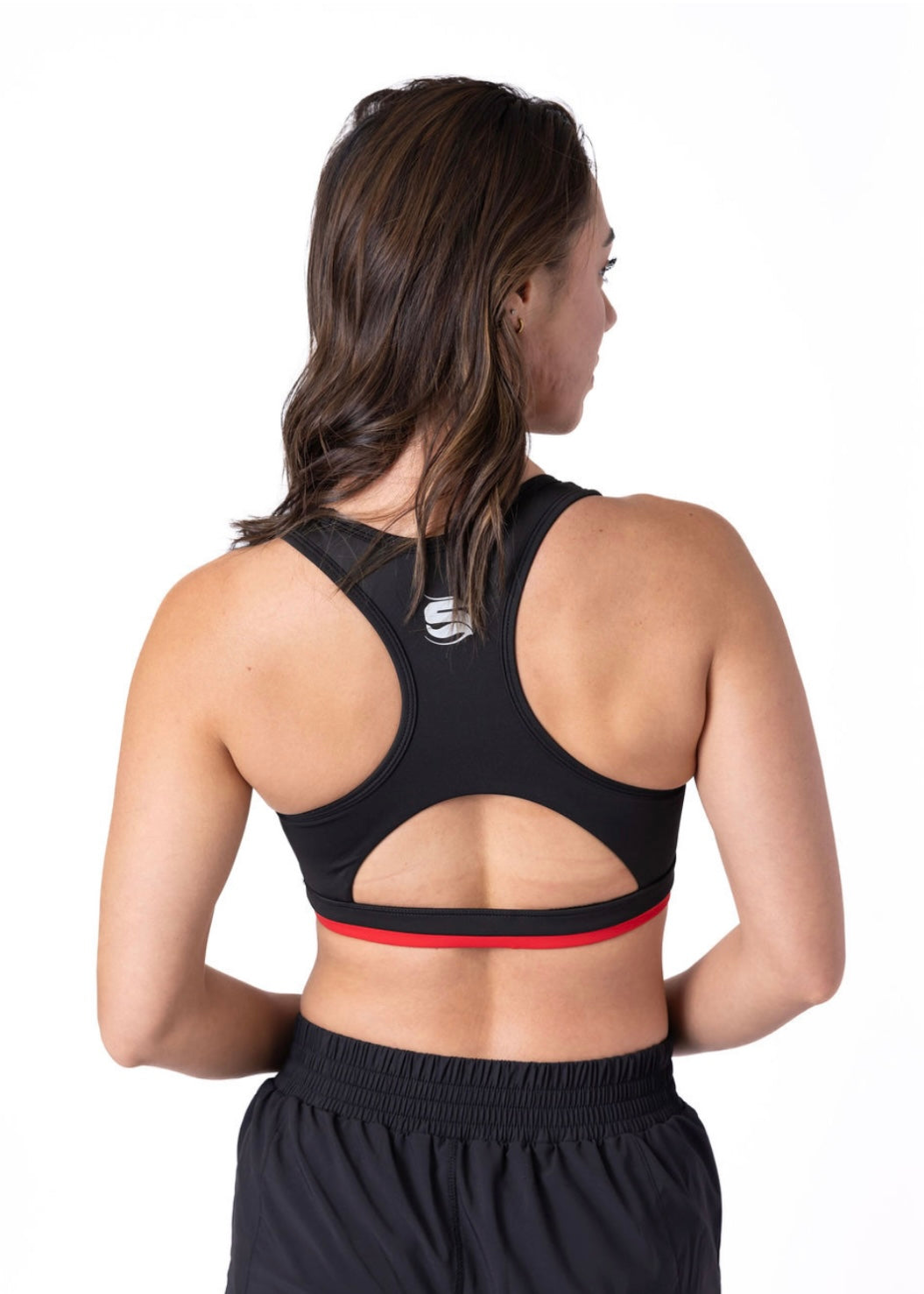 Women's Black Sports Bra with Red Band
