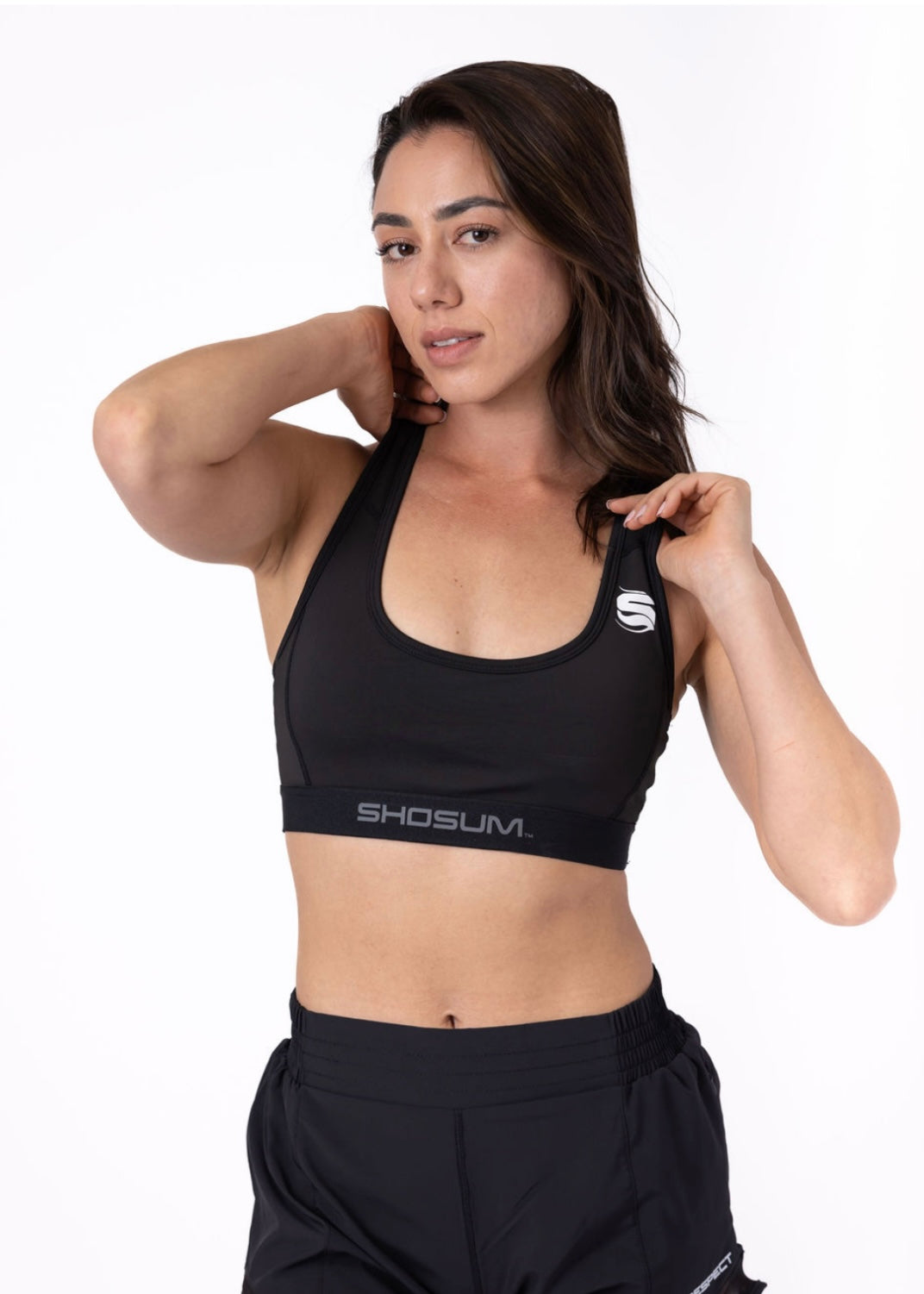 Women's Black Mesh Band Sports Bra