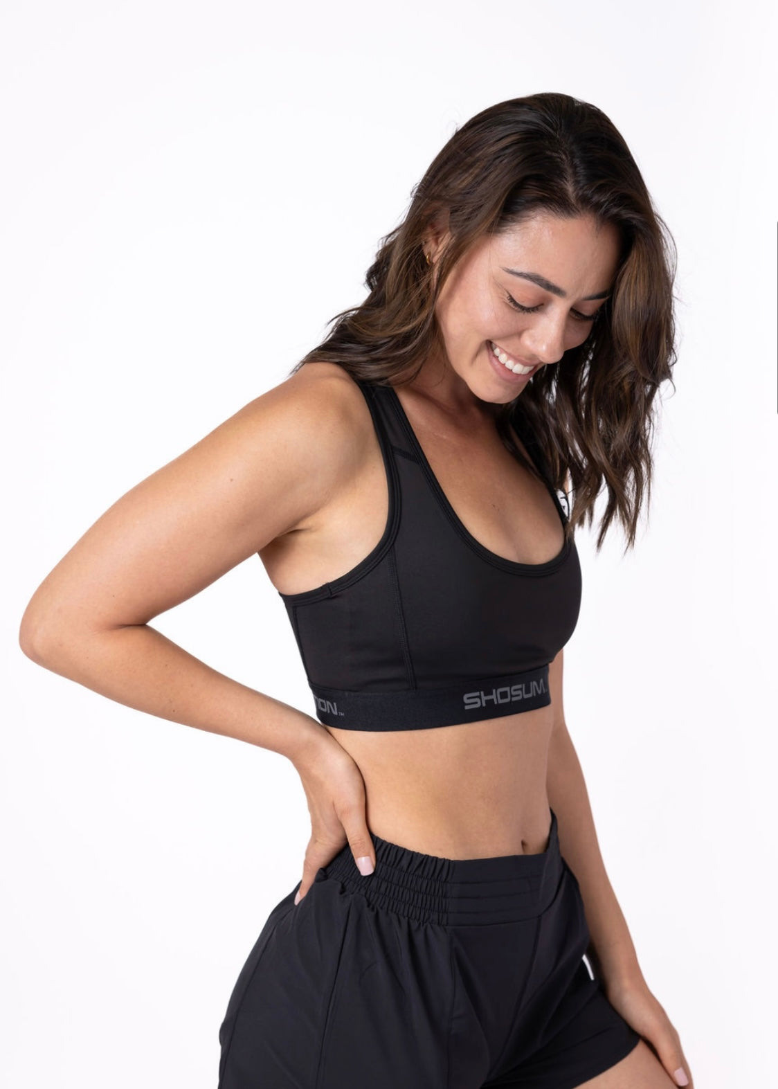 Women's Black Mesh Band Sports Bra