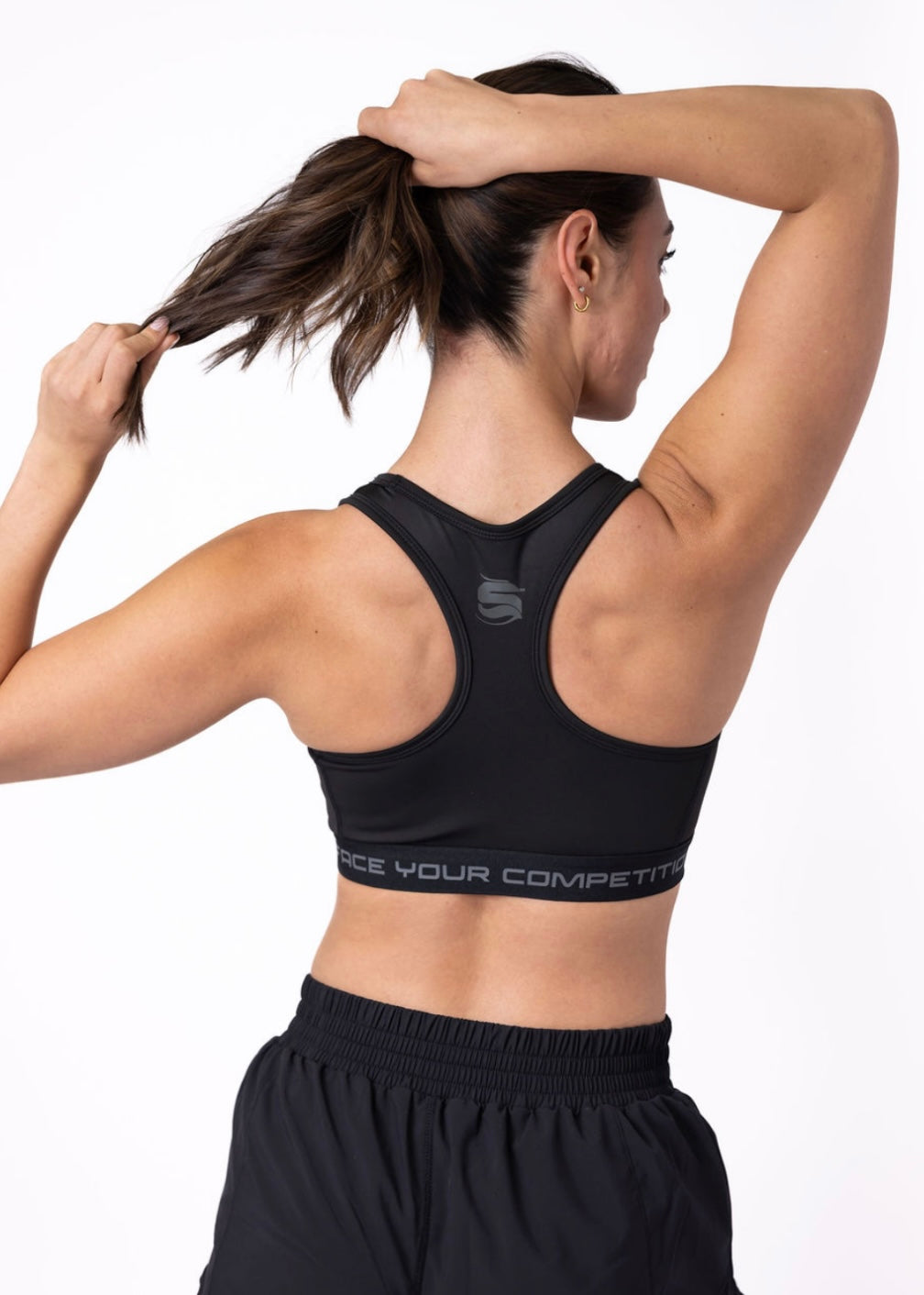 Women's Black Mesh Band Sports Bra