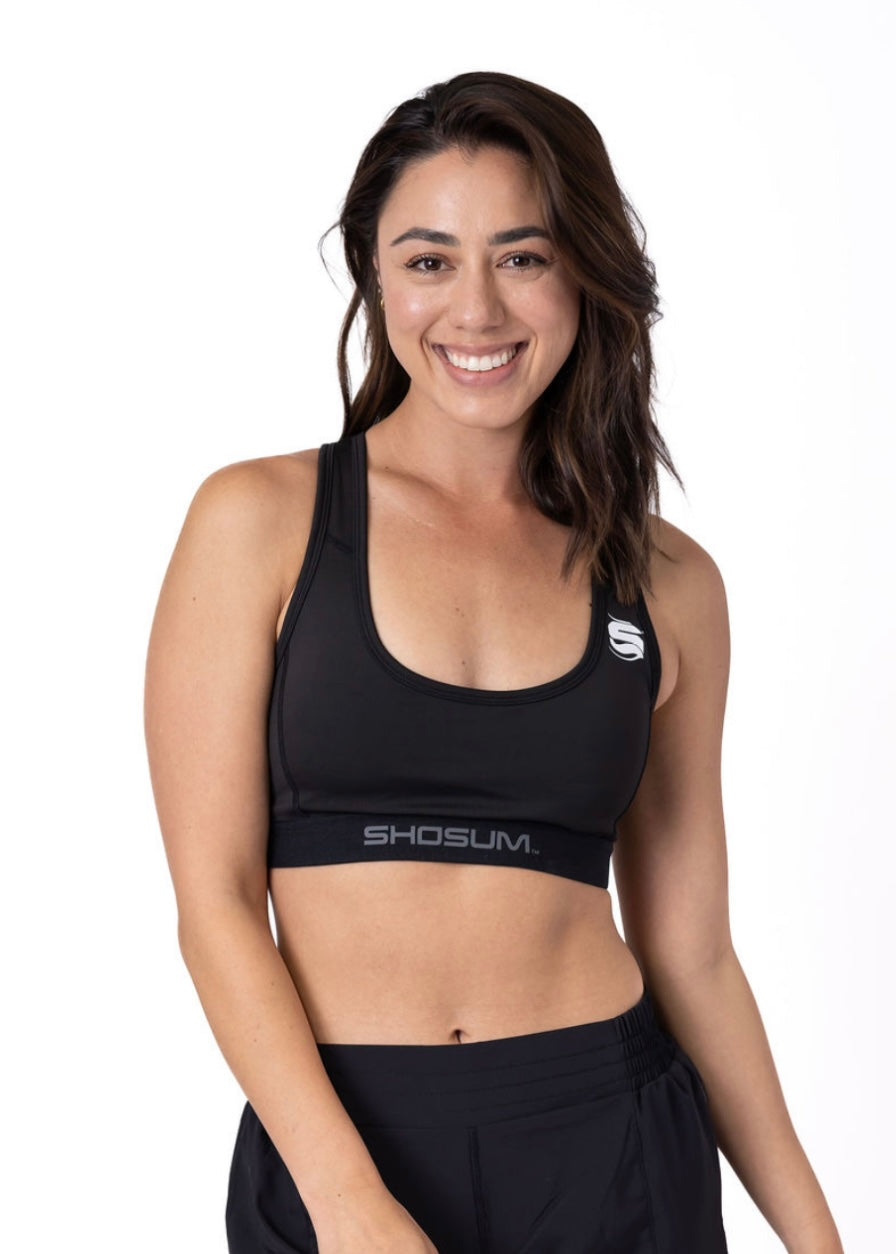 Women's Black Mesh Band Sports Bra